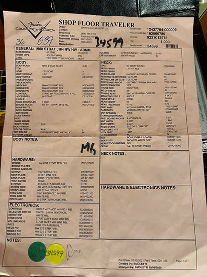 2021 Fender Custom Shop 1960 Stratocaster Journeyman - Burgundy Mist Metallic